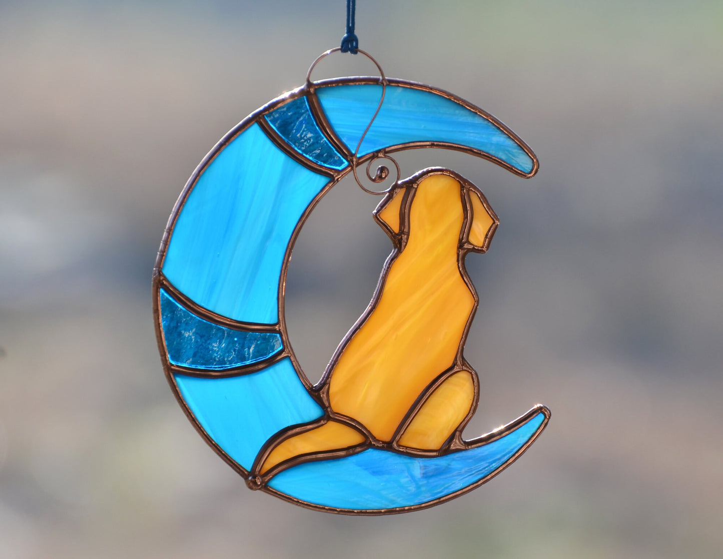 Stained Glass Dog on Moon – Pet Memorial Suncatcher – Dog Loss Sympathy Gift – Window Hanging Keepsake – Celestial Dog Decor